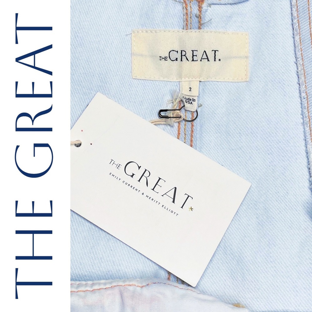 THE GREAT NWT The Cut Off Overall Light Wash Denim Short Overalls Raw Hem Size 2 - Picture 9 of 15